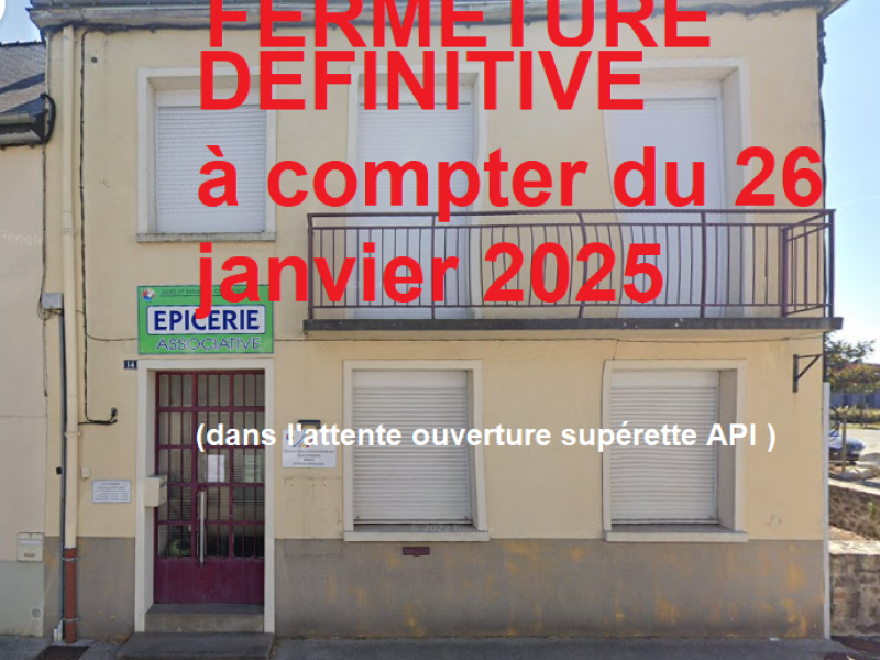Fermeture définitive de l'épicerie associative à compter du 26 janvier